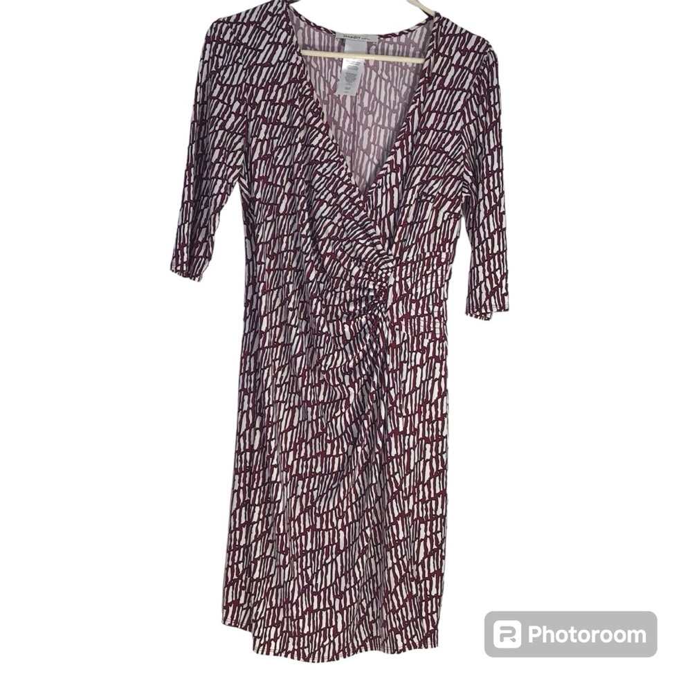 Laundry By Design Red Black White Geometric Print Faux Wrap Dress 3/4 sleeve 12P - Picture 2 of 8